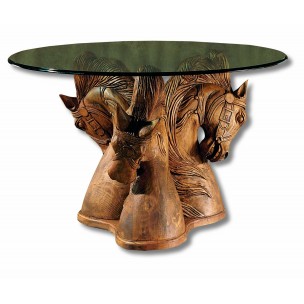 Mesa comedor caballos tallados con cristal grosor 15 mm.